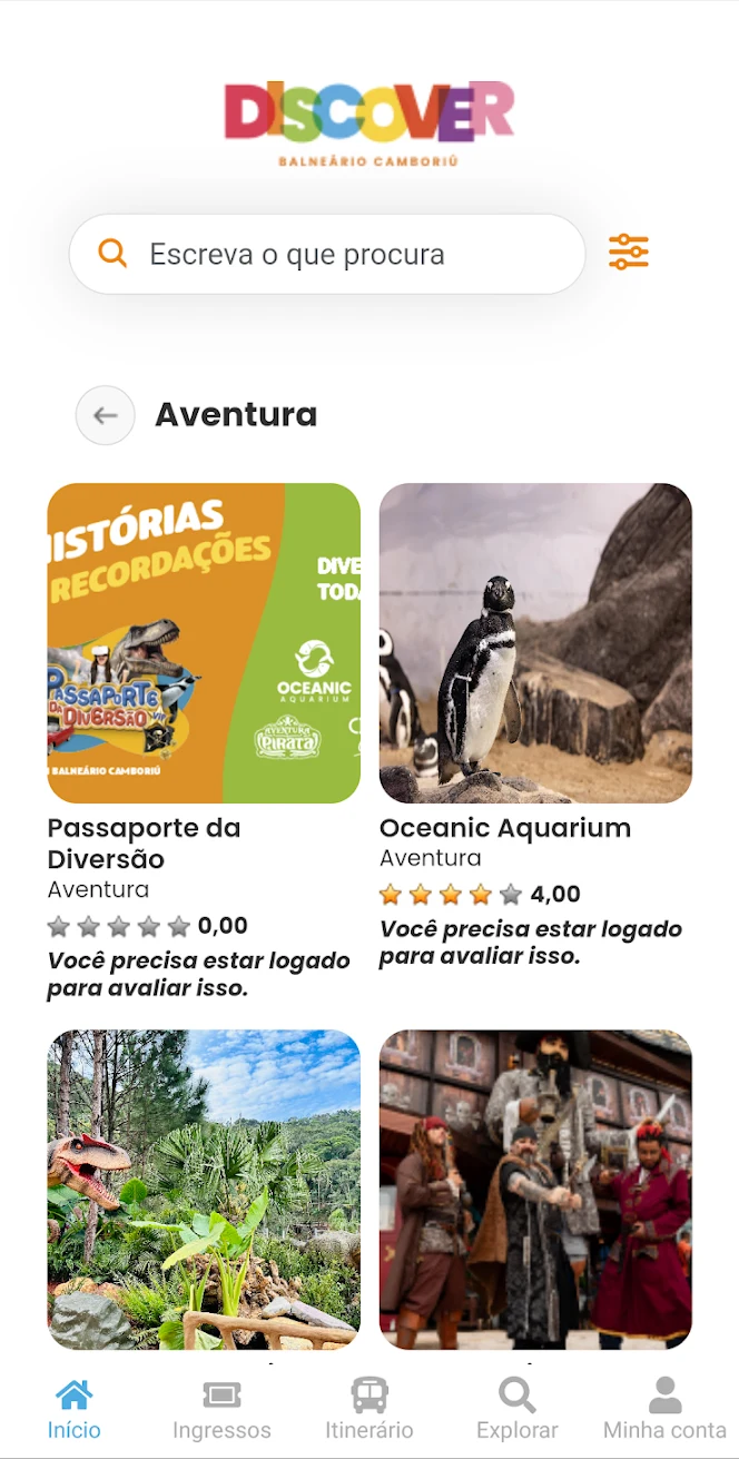 Tela de atrações do Discover BC